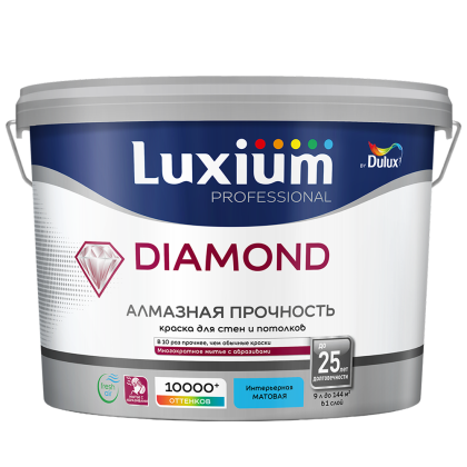 Luxium Diamond Алмазная прочность краска для стен и потолков износостойкая