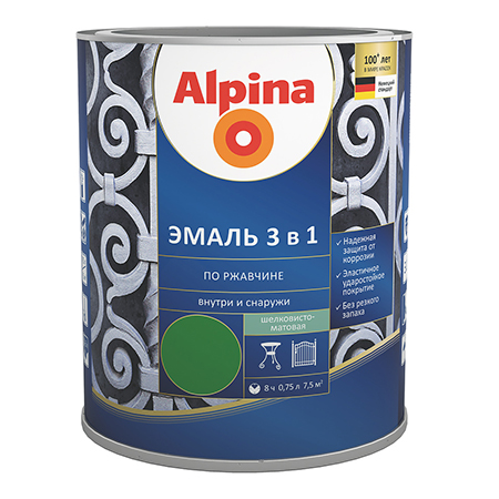 Alpina эмаль алкидно уретановая по ржавчине 3в1