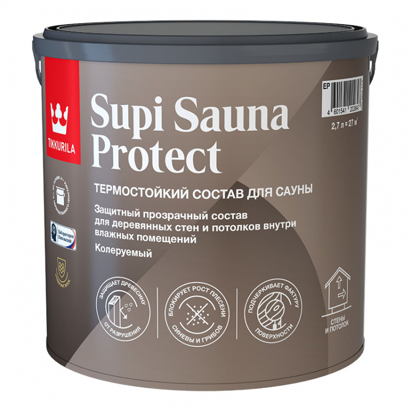 Tikkurila Supi Sauna Protect EP состав защитный для стен и потолков в бане и сауне 